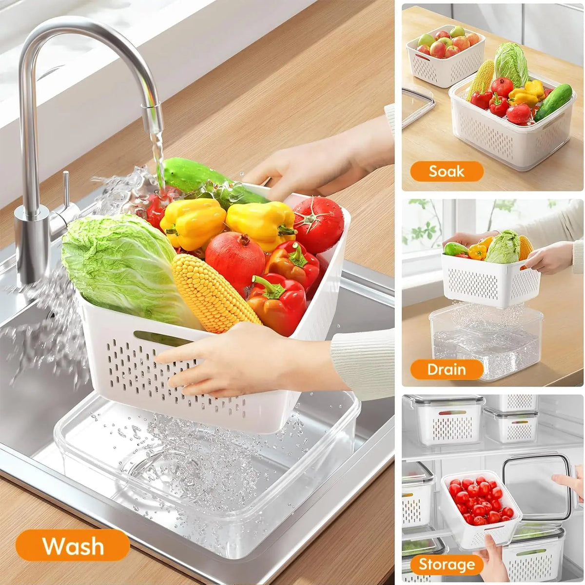 5 Pack Fridge Organizers with Colander, BPA-Free