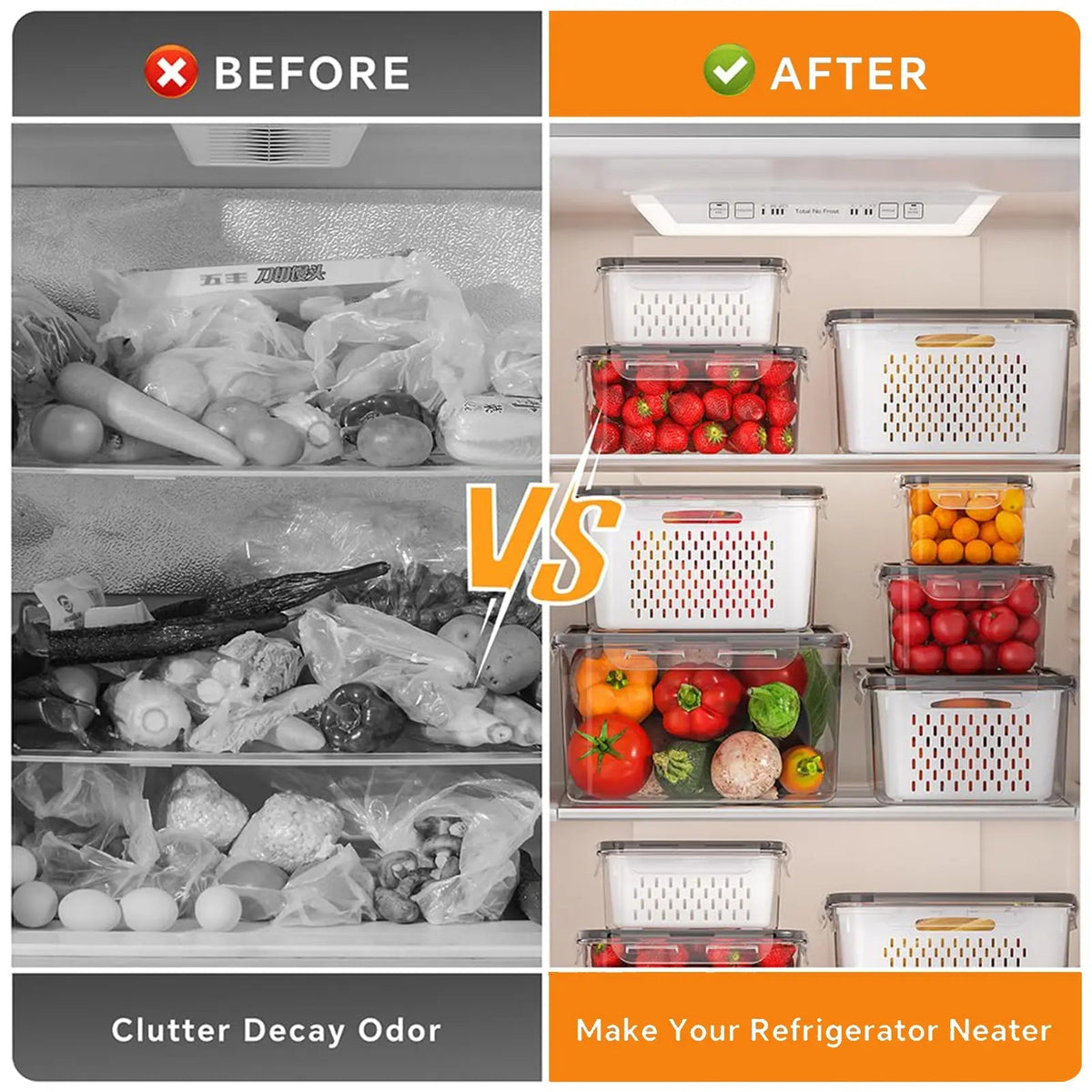5 Pack Fridge Organizers with Colander, BPA-Free