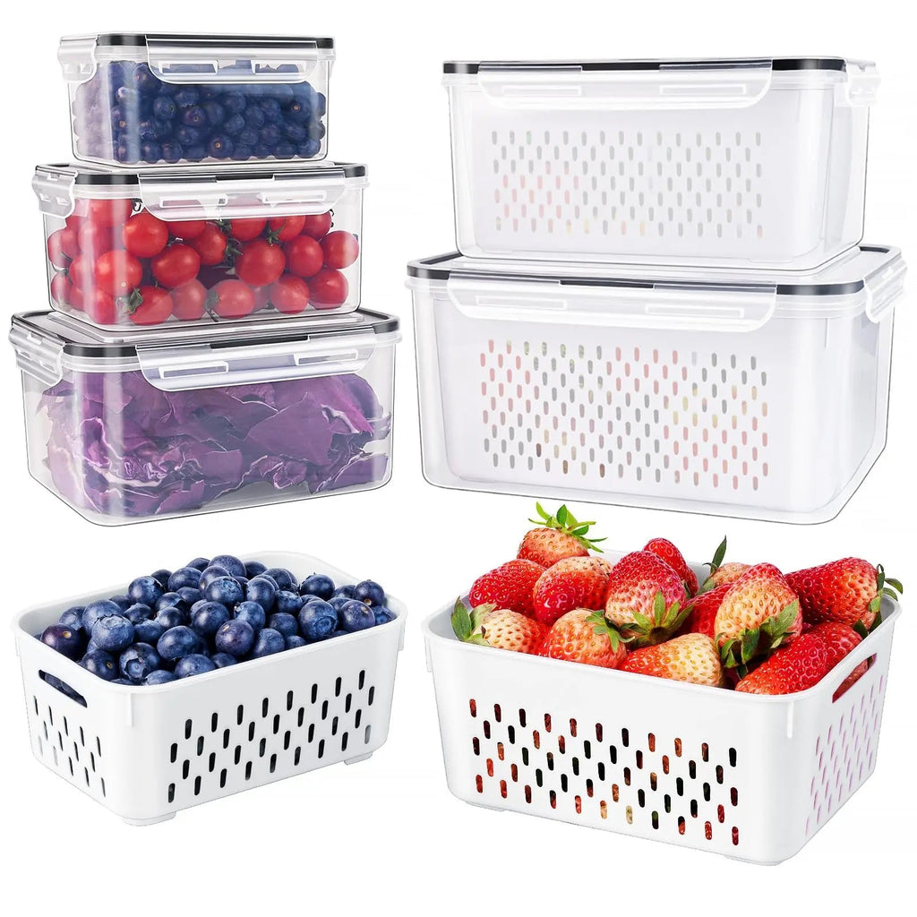 5 Pack Fridge Organizers with Colander, BPA-Free