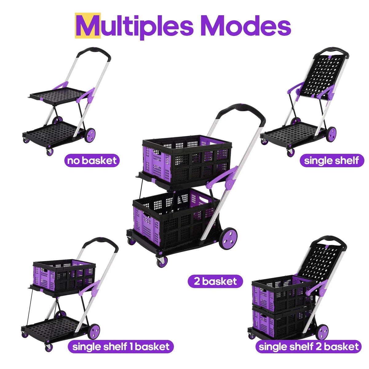 Foldable Multi-Basket Trolley Cart
