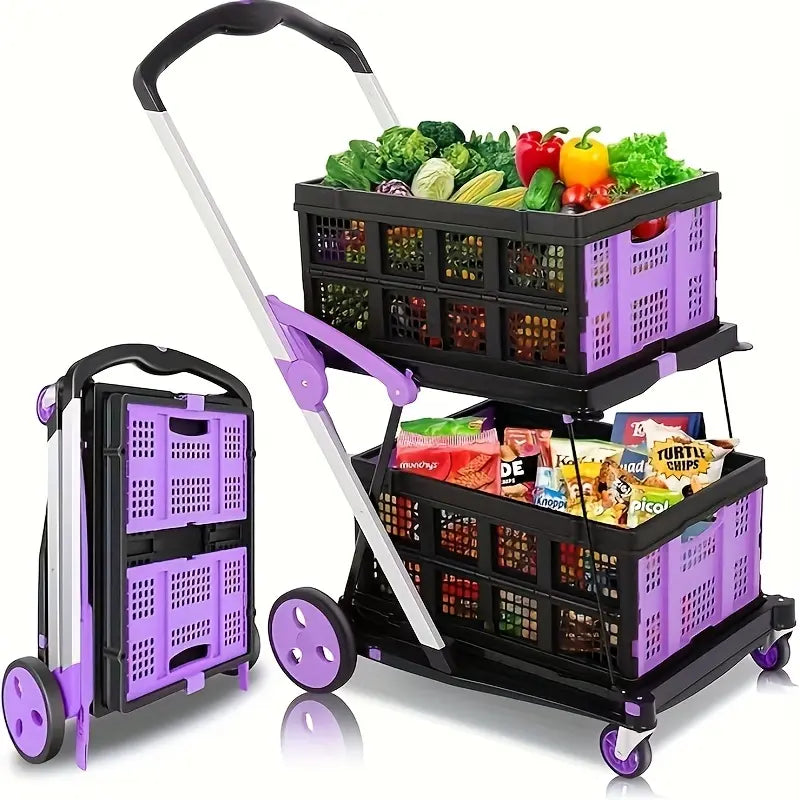 Foldable Multi-Basket Trolley Cart