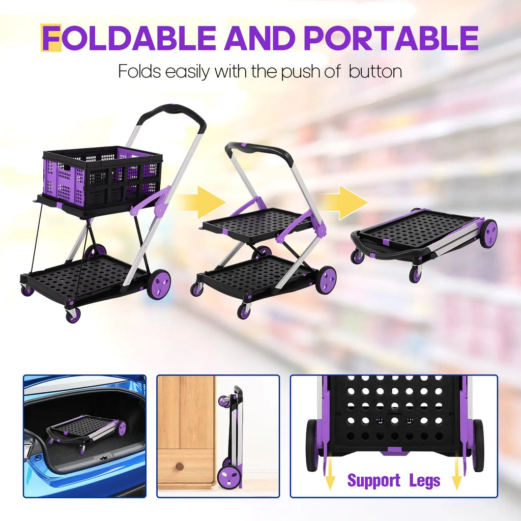 Foldable Multi-Basket Trolley Cart