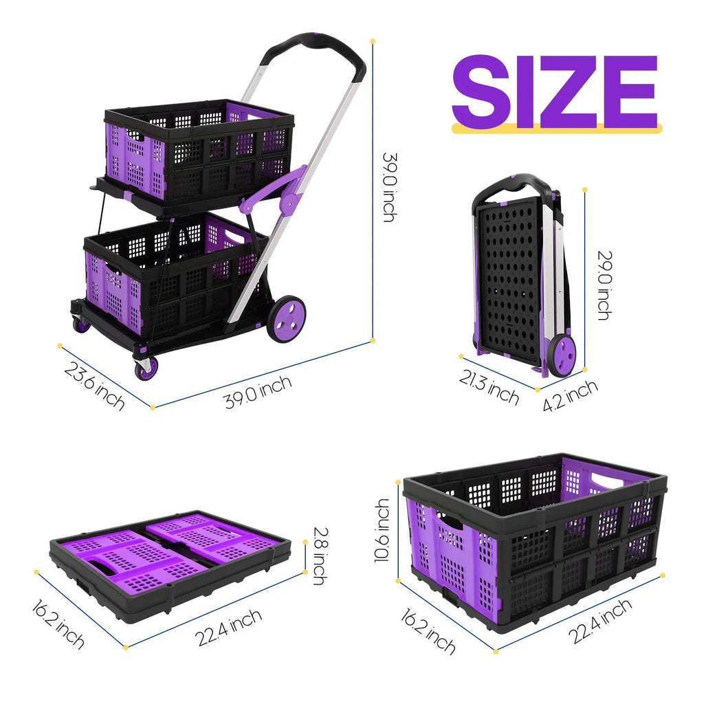 Foldable Multi-Basket Trolley Cart