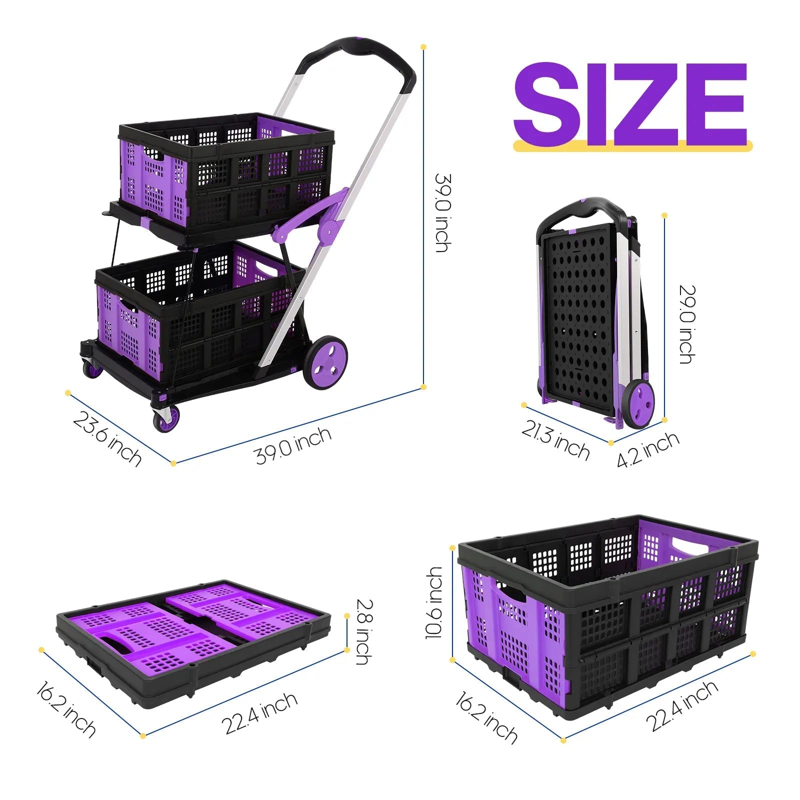Foldable Multi-Basket Trolley Cart